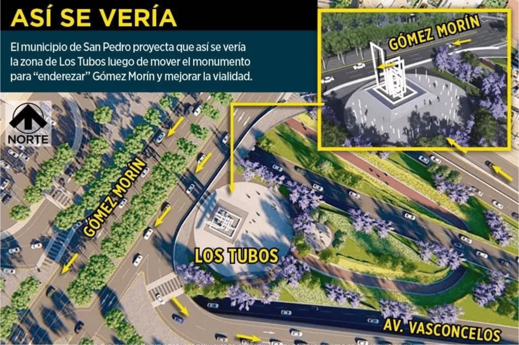 reubicación Los Tubos escultura proyecto vial Gómez Morín San Pedro