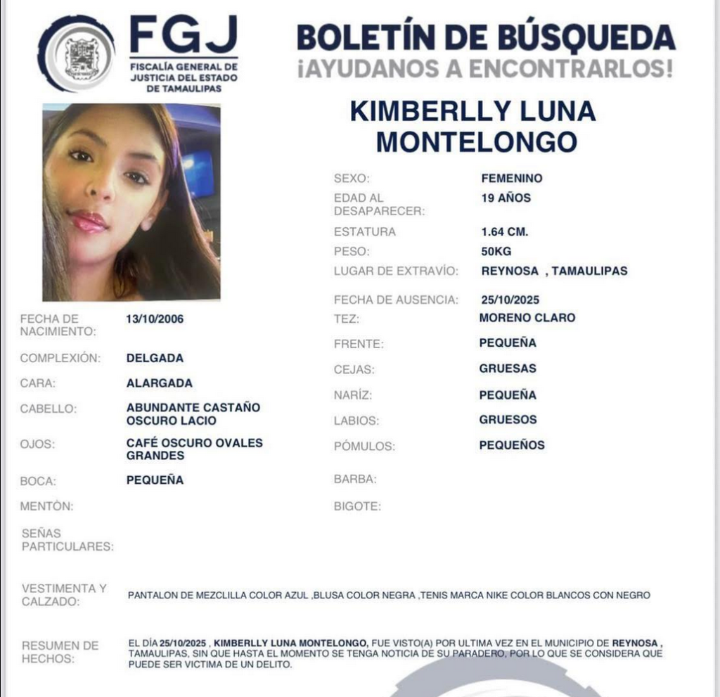 Kimberly Luna - Informe Regio localizan a Kimberly Luna desaparición Colectivo Amor por los Desaparecidos búsqueda de Kimberly Luna hallazgo en Reynosa
