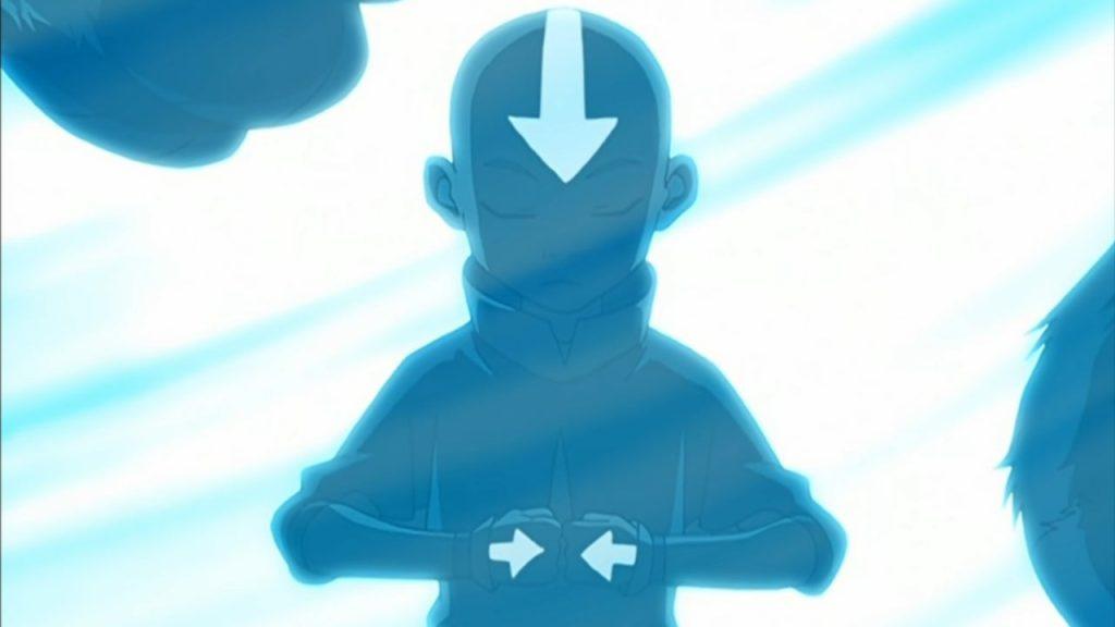 Aang personaje de Avatar La leyenda de Aang de joven con fondo azul