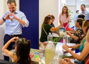 Unidad-de-rehabilitacion-en-colonia-caracol - Informe Regio Split image left shows a man in a light blue shirt forming a heart with his hands while a child sits at a table with colorful letters right shows a group crafting at a long table with a facilitator nearby Informe Regio