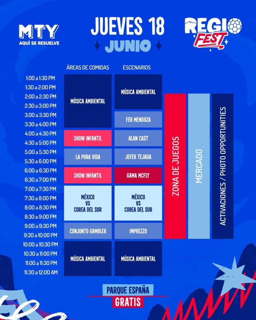 A-qué-hora-juega-méxico-contra-corea-del-sur - Informe Regio Horario de Regio Fest tabla de actividades con horas y áreas comidas escenarios juegos mercado en Parque España Informe Regio