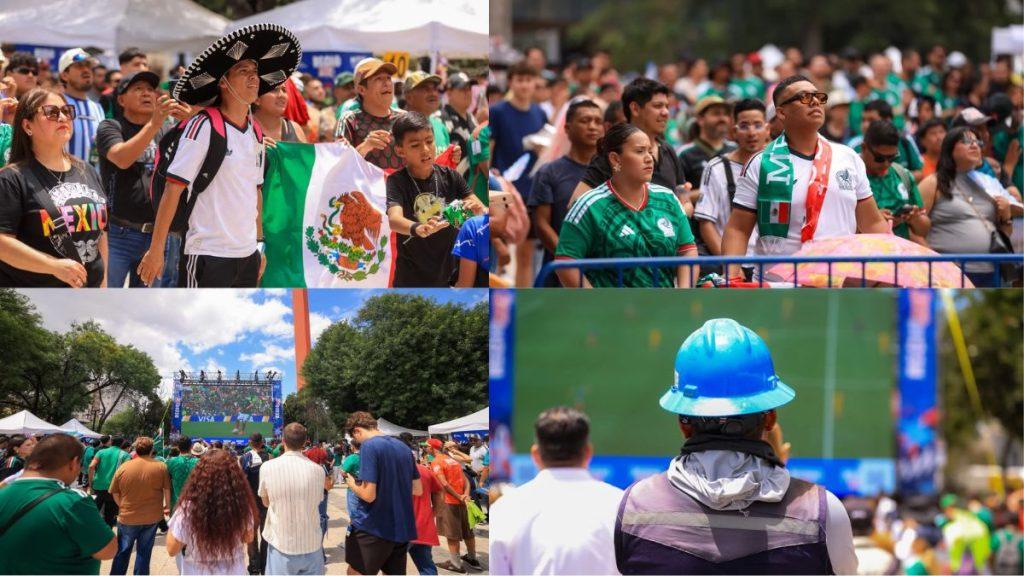 Actividades-gratuitas-del-gobierno-de-monterrey-por-el-mundial - Informe Regio Crowd at an outdoor event a man wearing a sombrero holds a Mexican flag among cheering fans with sunglasses nearby Informe Regio