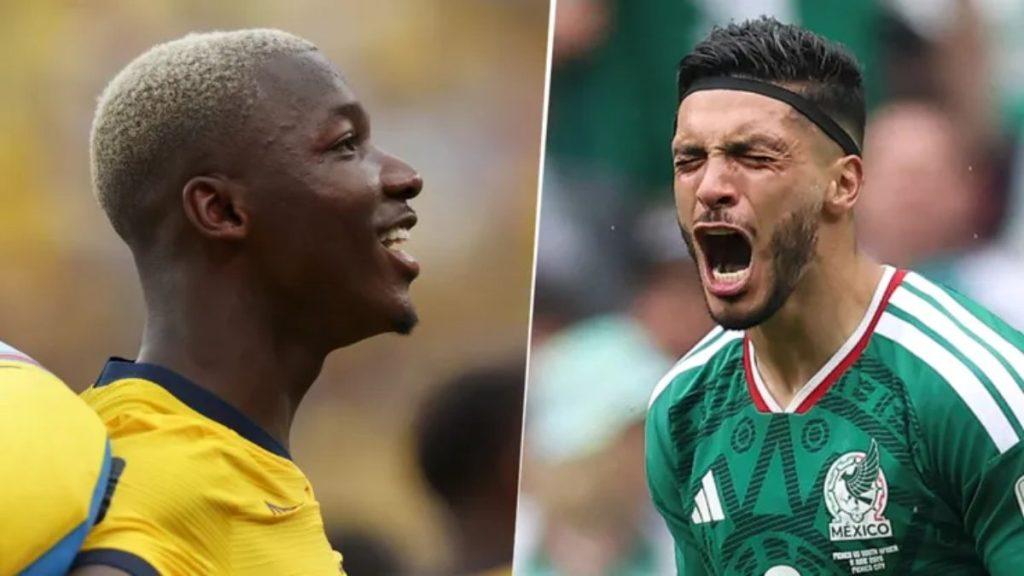 Split image of two football players celebrating left a player in a yellow jersey smiling right a player in a green Mexico jersey shouting with mouth open   Informe Regio