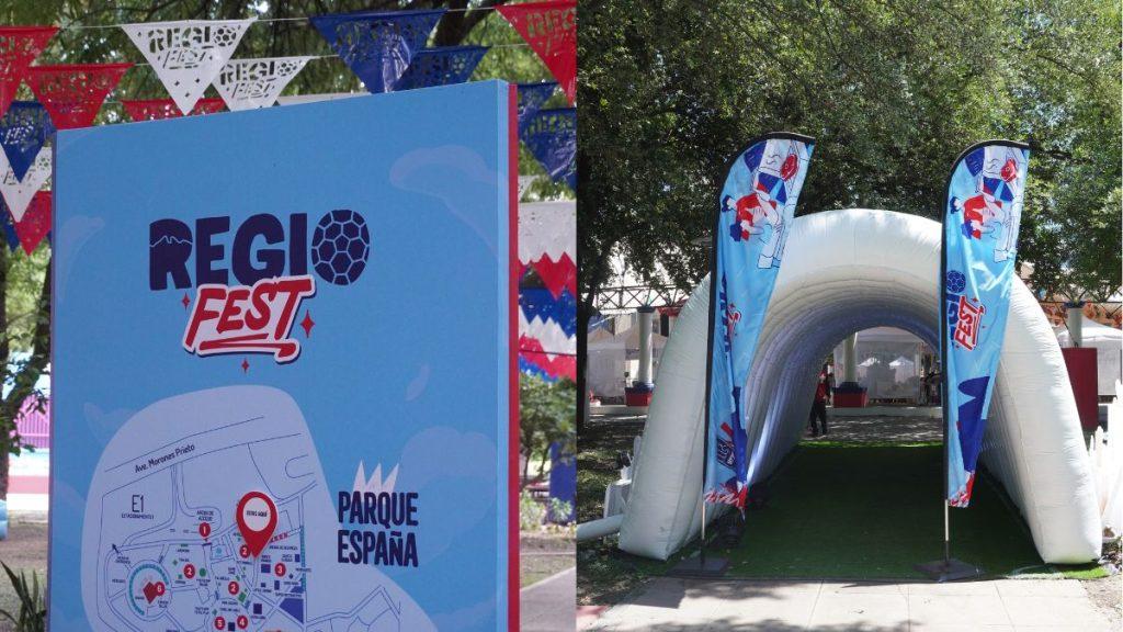 Festival signage reading REGIO FEST with a map and Parque España at an outdoor event entrance   Informe Regio