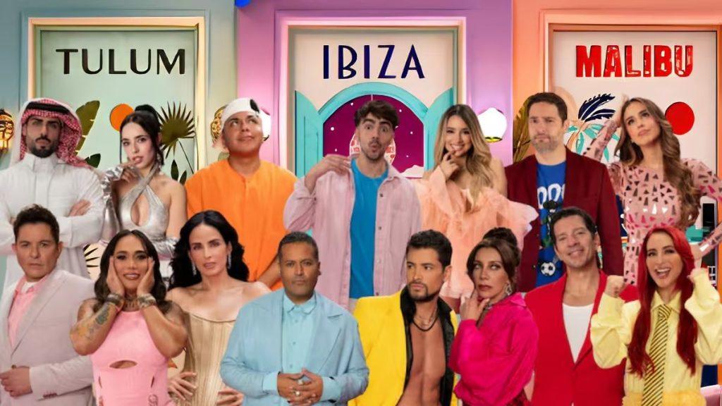 Group of diverse stylish people posing in front of colorful doors labeled Tulum Ibiza and Malibu   Informe Regio