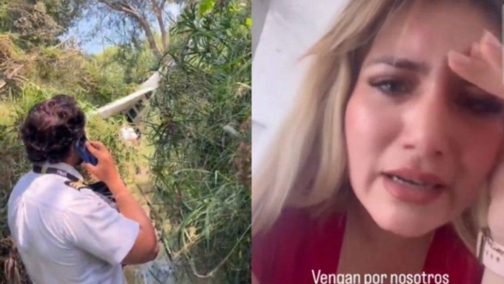 Avioneta-juarez-ingrid-valenzuela - Informe Regio Split screen image left shows a man in a white shirt outdoors in dense foliage talking on a phone right shows a distressed woman speaking to the camera wiping tears Informe Regio