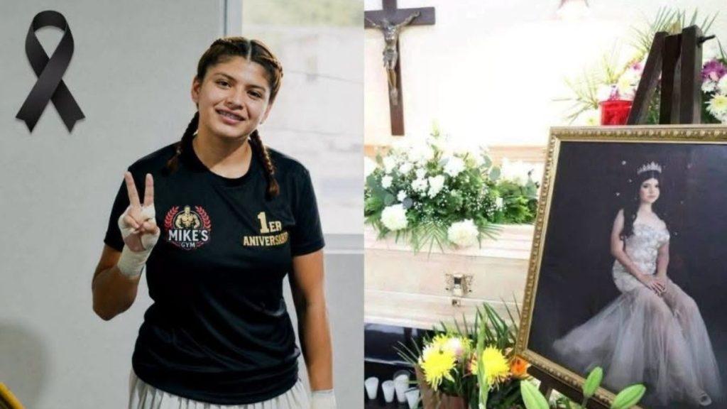 Smiling young woman in a gym shirt making a peace sign beside a funeral shrine with a framed portrait and flowers on the altar   Informe Regio