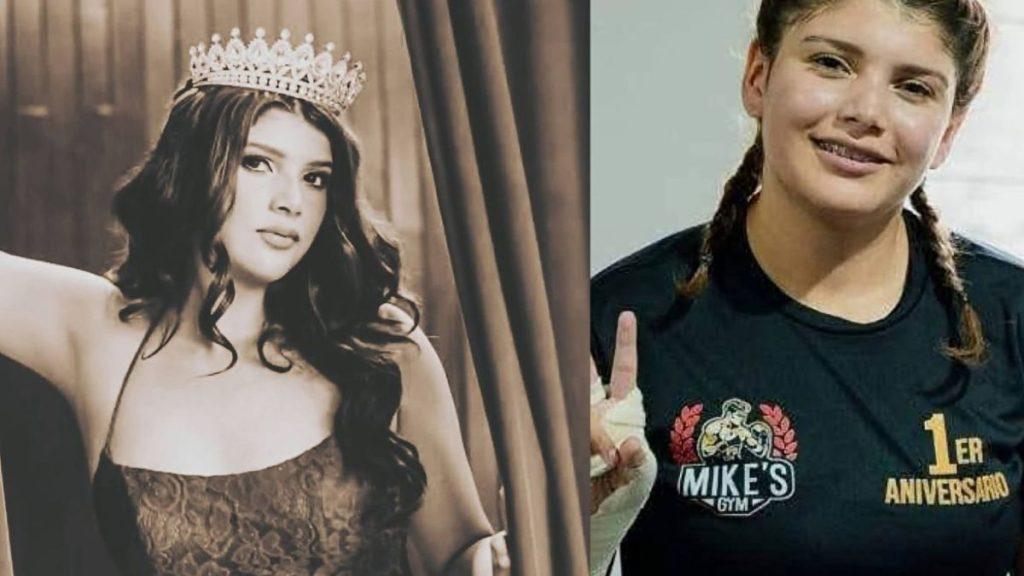 Split image left a pageant contestant with a crown and lace dress right a smiling athlete in a black Mikes Gym shirt flashing a peace sign   Informe Regio