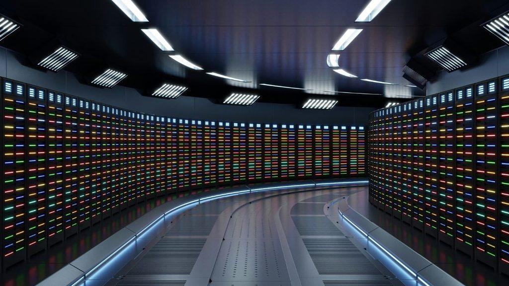 Informe-regio-agua-centro-de-datosjpg - Informe Regio Curved data center corridor lined with rows of server racks emitting multicolored indicator lights Informe Regio